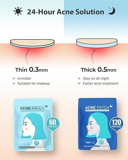 LitBear Acne Pimple Patches, Day and Night 4 Sizes 180 Dots Thin & Thick Hydrocolloid Patches with Witch Hazel, Tea Tree & Calendula Oil, Extra Adhesion for Face Zit Patch Dots Skincare Skin Repair Skincare Skin Repair Skincare Skin Repair