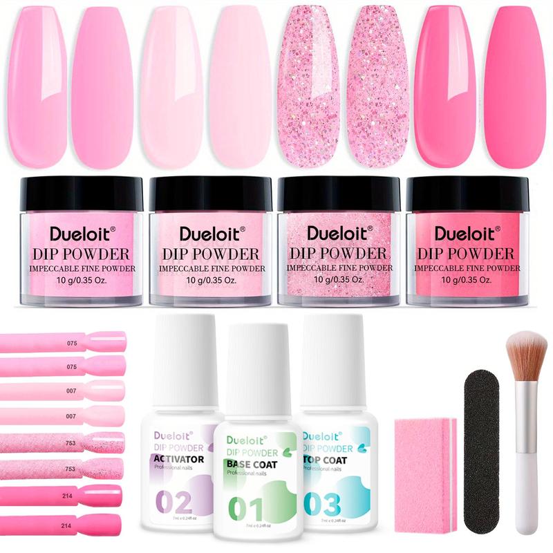 Dip Powder Nail Kit, 4 Colors Dipping Powder & Liquid Set with Base Coat & Top Coat & Activator for French Nail Art Manicure Salon DIY at Home