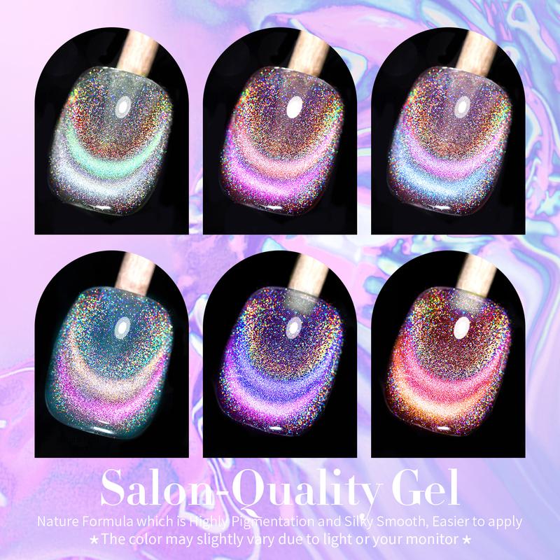 BORN PRETTY Rainbow Glass Cat Eye Gel Polish Set 6 Colors Nail Art With Magnetic Stick Nail Polish Gel Need UV light Nail Care Gift For Women&Girls Salon Style