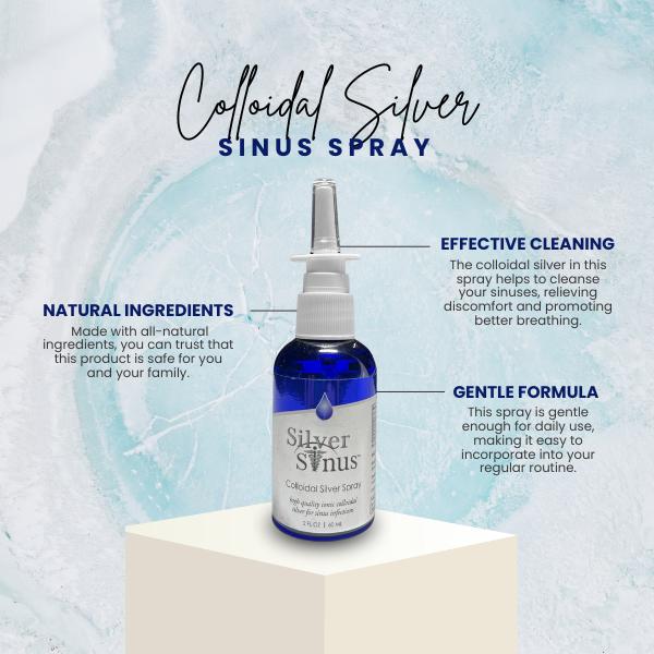 Silver Sinus Colloidal Silver Spray - Gentle Spray for Daily Sinus Relief | 2 fl. oz (60ml) nasal rinse colloidal silver for sinus infection colloidal silver nose spray colloidal silver for nasal congestions colloidal silver nasal rinse