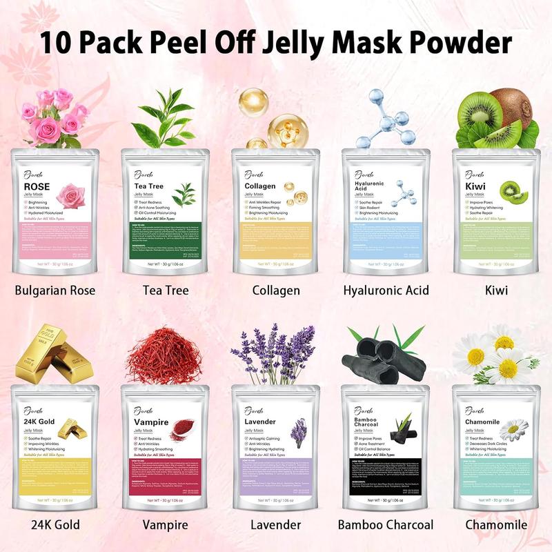 Jelly Mask for Facials Professional,10 Pack Jelly Mask Powder with Face Mask Mixing Bowl Set, Peel Off Hydrojelly Mask, Modeling Rubber Mask for Hydrating, Nourishing & Soothing