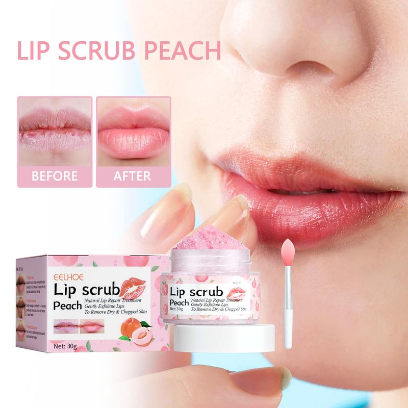 Honey Peach Lip Scrub for Dry, Cracked and Dark Lips – Lip Scrubber Exfoliator Organic Lip Scrubs Exfoliator and Moisturizer with Lip Brush – Vegan, Cruelty-Free Lip Care Products