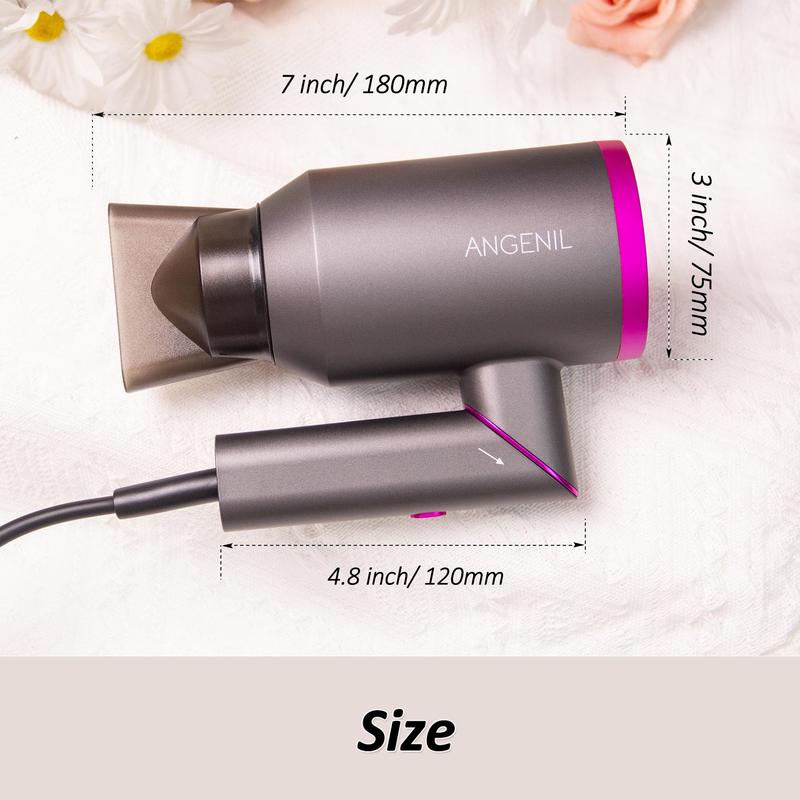 Foldable Handle Hair Dryer with Diffuser, 1800W Ionic Constant Temperature Blow Dryer, Hair Care Appliance for Women