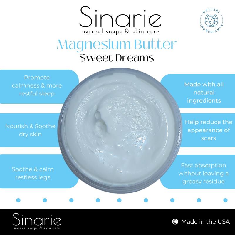 Sinarie Magnesium Emulsified Body Butter: Restful Sleep, Stress Relief, Gift for Her, Fragrance-Free, Unscented Skin Repair Body Care Lotions