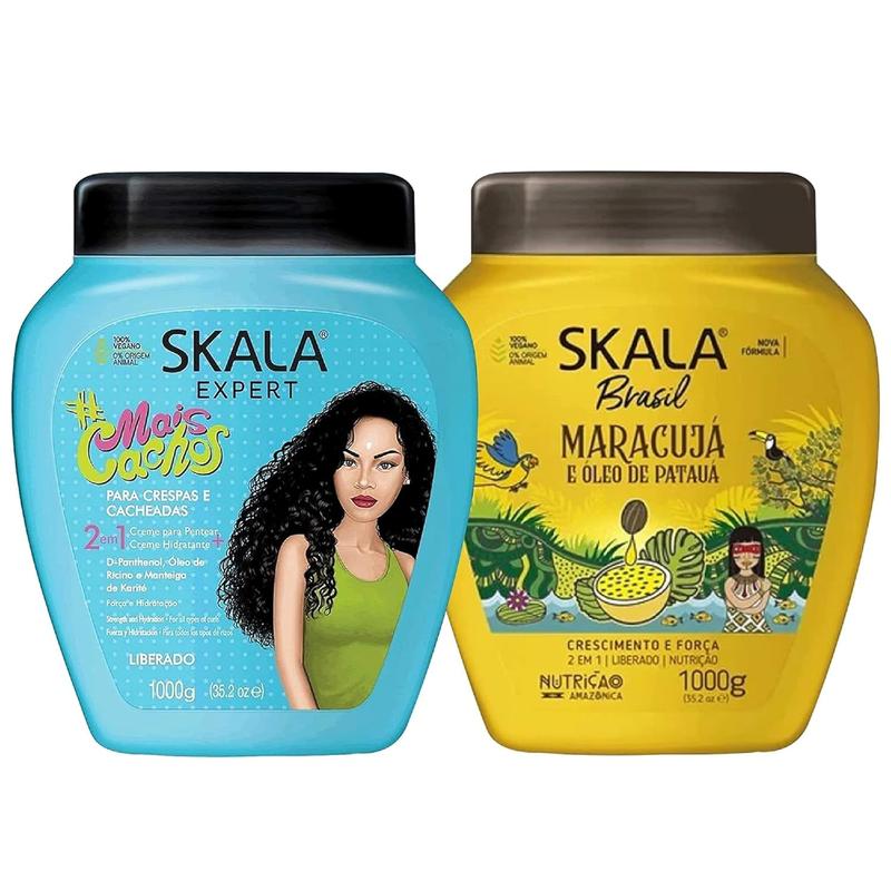 2 Pack SKALA Hair Care Set: Expert Mais Cachos 2-in-1 Conditioning Treatment Cream + Brasil Passion Fruit & Pataua Oil - Nourish, Strengthen, and Transform Your Hair - Each Bottle 1000g 1kg - 35.27 Oz Conditioner Haircare