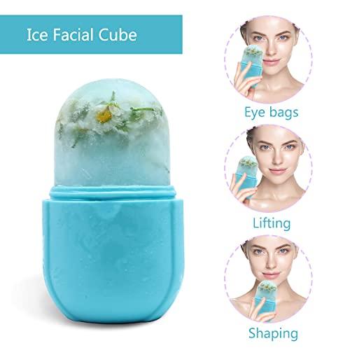 Ice Roller for Face and Eye, Ice Face Roller,Facial Beauty Ice Roller Skin Care Tools, Ice Facial Cube, Gua Sha Face Massage, Silicone Ice Mold for Face Beauty (Blue)