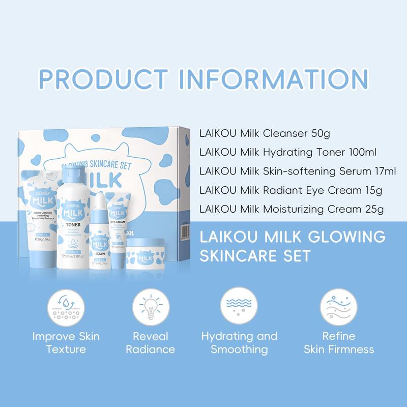 Milk Skincare Set, Moisturizing Skin Care Kit, Including Cleanser, Toner, Serum, Eye Cream, Face Moisturizer, Hand Cream, Facial Skin Care Product for Women, Christmas Gift