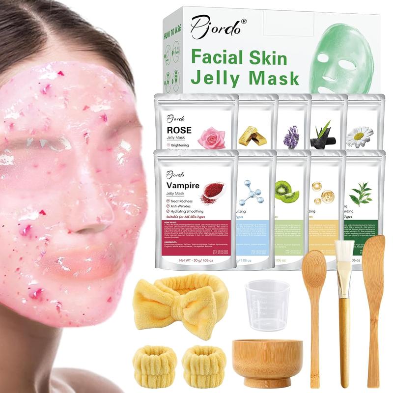 Jelly Mask for Facials Professional,10 Pack Jelly Mask Powder with Face Mask Mixing Bowl Set, Peel Off Hydrojelly Mask, Modeling Rubber Mask for Hydrating, Nourishing & Soothing