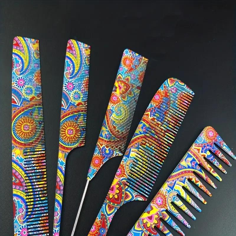 Floral Pattern Hair Comb Set, 5 Counts set Professional Hair Styling Comb, Anti-static Comb, Hairdressing Comb, Hair Styling Tool for Salon & Barber Shop