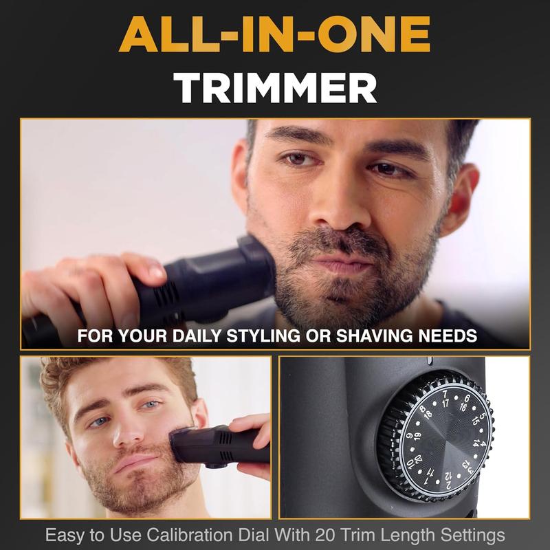 VacuTrim - Vacuum Beard Trimmer, Titanium Blade, Built-In Vacuum, Reachargeable, LED Display, Electric Shaver with 20 Trim Settings, Calibration Dial, Rechargeable, Cord Included, Comb Attachments, Cleaning Brush