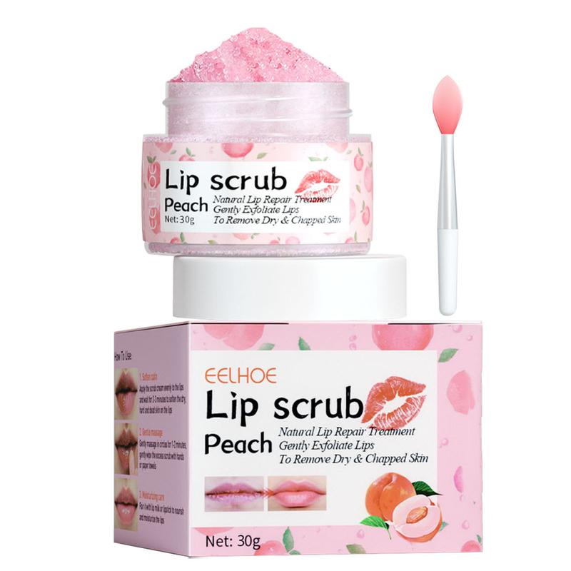 Honey Peach Lip Scrub for Dry, Cracked and Dark Lips – Lip Scrubber Exfoliator Organic Lip Scrubs Exfoliator and Moisturizer with Lip Brush – Vegan, Cruelty-Free Lip Care Products