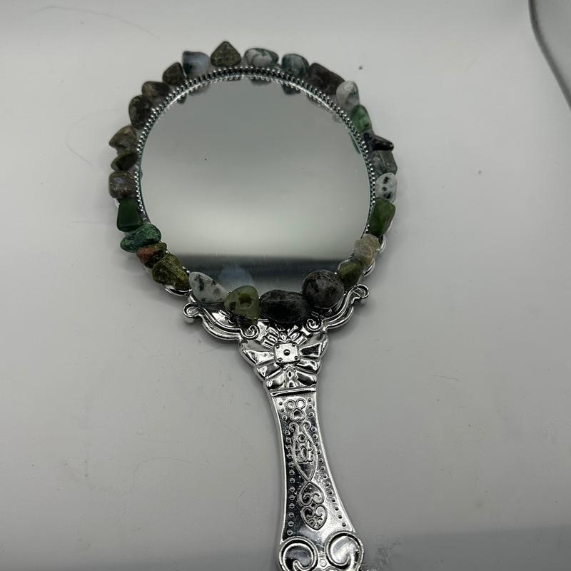 Magic Crystal Manifestation Vintage Silver Handheld Mirror - A Tool for Self-Help and Personal Growth Makeup Cosmetic