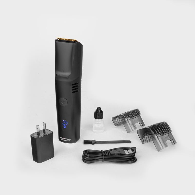 VacuTrim - Vacuum Beard Trimmer, Titanium Blade, Built-In Vacuum, Reachargeable, LED Display, Electric Shaver with 20 Trim Settings, Calibration Dial, Rechargeable, Cord Included, Comb Attachments, Cleaning Brush