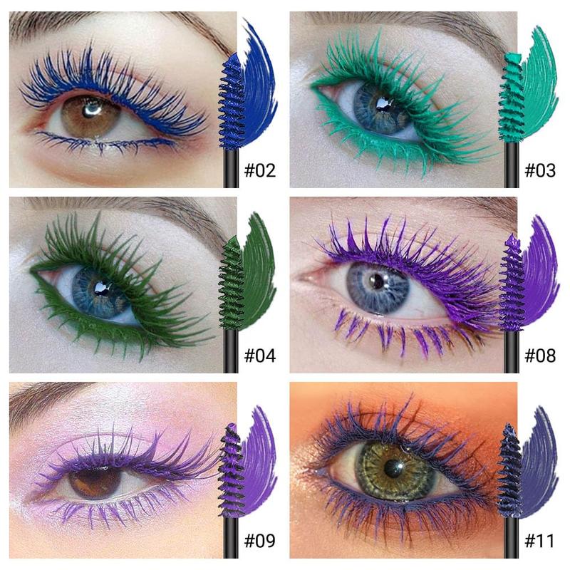 Colored Colorful Waterproof Mascara for Eyelashes Set,Blue White Black Brown Purple Long lasting Charming Voluminous Cruelty Free Vegan Eye Makeup (A-6Pcs 02#&03#&04#&08#&09#&11# Blue&Green&Purple, A)