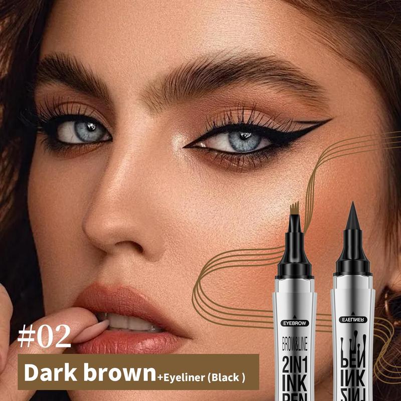 Double-ended Eyebrow Pencil & Eyeliner, 1 Count Waterproof Long Lasting Eyebrow Pen, Quick Drying Eyebrow Makeup Tool, Eye Makeup Tool for Women