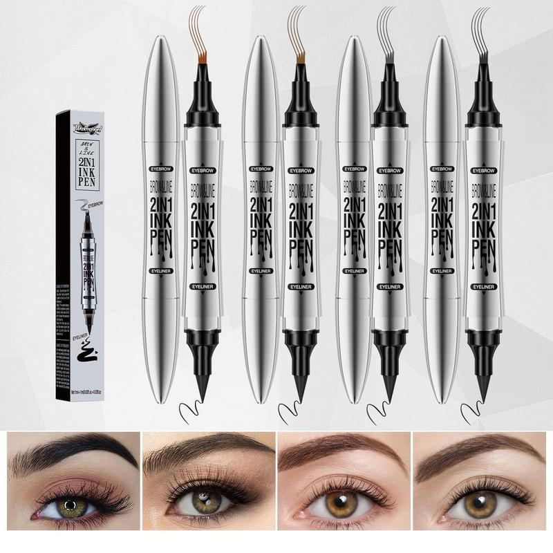 Double-ended Eyebrow Pencil & Eyeliner, 1 Count Waterproof Long Lasting Eyebrow Pen, Quick Drying Eyebrow Makeup Tool, Eye Makeup Tool for Women