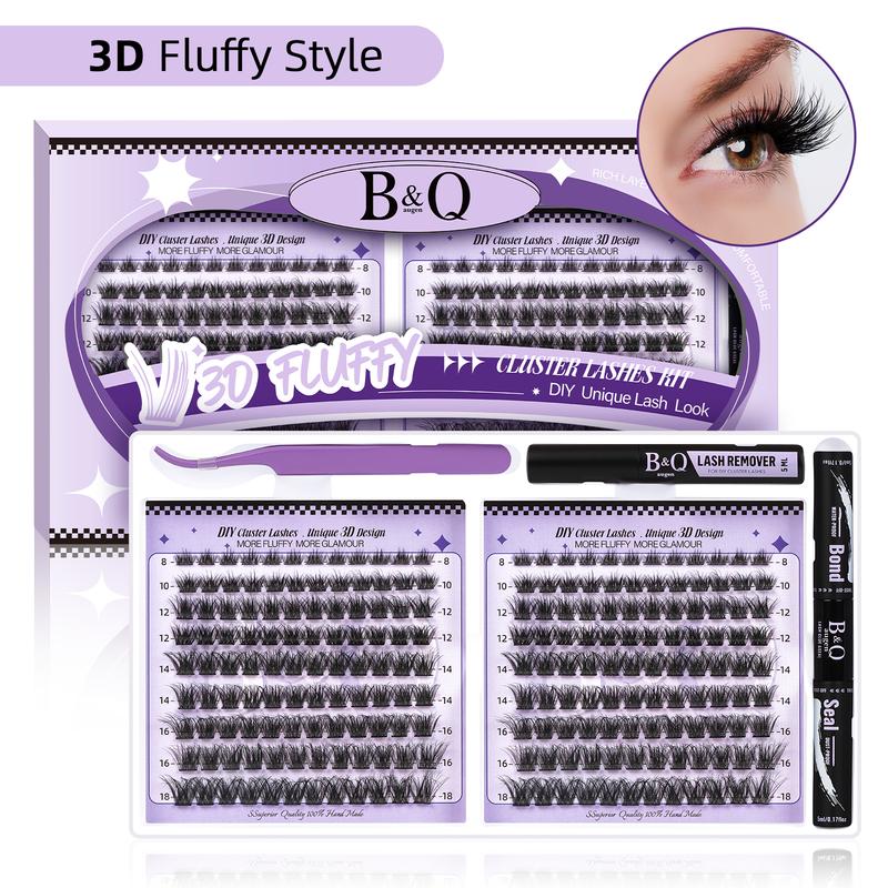 B&Q Lash 3D Effect Kit Fluffy Volume Extension Waterproof lash Long lasting Clusters DIY Eyelash Extension Kit Lash Clusters At Home Makeup Cosmetic