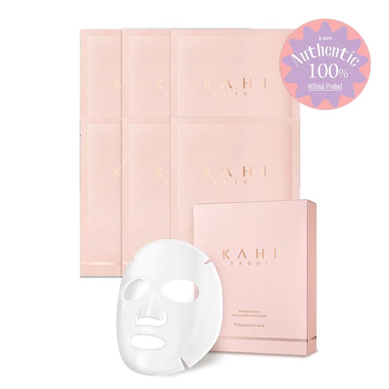 KAHI Wrinkle Bounce Water Full Perfecting Hydrating Face Mask - Facial Mask Skin Care - Hyaluronic Acid Korean Sheet Mask (6EA, 1.23 oz)