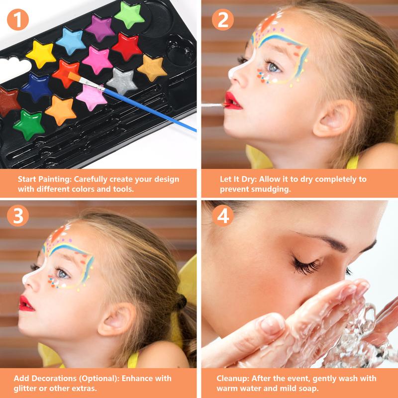 Face Painting Kit - Non-Toxic and Hypoallergenic Safe and Easy to Use - Parties, Birthdays, Halloween Cosmetic Makeup Coverage Gentle Gift Glitter