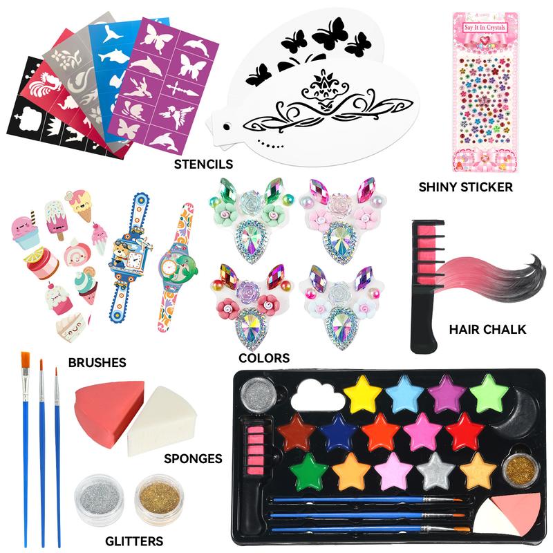 Face Painting Kit - Non-Toxic and Hypoallergenic Safe and Easy to Use - Parties, Birthdays, Halloween Cosmetic Makeup Coverage Gentle Gift Glitter