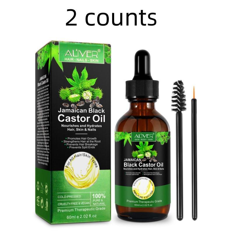 Black Castor Oil with Brush, 2 Boxes Hair Strengthening Oil, Moisturizing Hair Oil for Dry & Damaged Hair, Hair Care Product for Men & Women