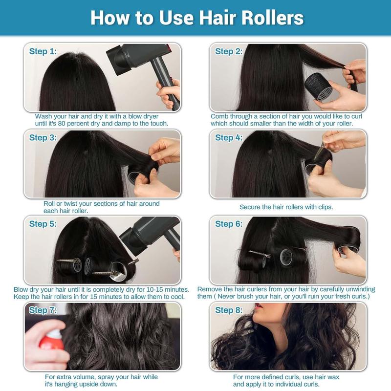 56 count  Rollers Set for Blowout Look Long , 30 count Rollers  Curlers in 5 Sizes with 24 count  Clips and Storage Bag for Long Medium Short  Volume