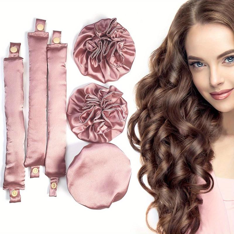 3 Sets of 6 Pieces Satin Pillow Soft Heatless Hair Curlers - No Heat Curling Rod Headband for All Hair Types, Sleep-In Soft Rollers with Hair Caps for Effortless, Long-Lasting Curls