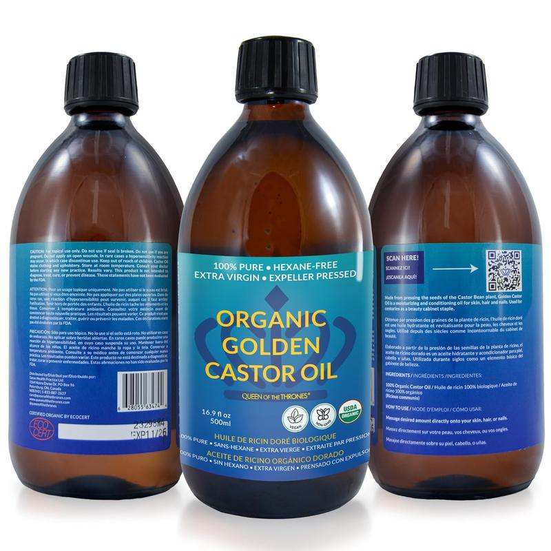 Organic Golden Castor Oil - (16.9oz) | 100% Pure & Expeller-Pressed for Hair, Skin & Digestion | Hexane Free | USDA Certified