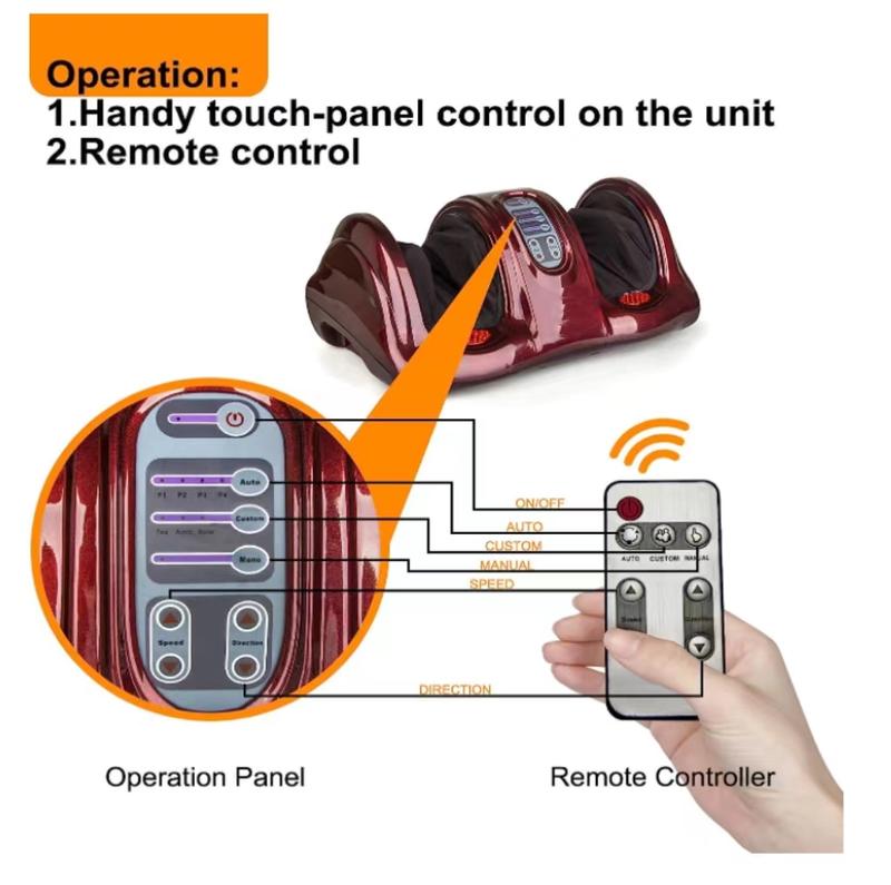 Shiatsu Foot Massager Machine with Remote Controller - Kneading and Rolling Home Massagers for Feet, Ankle, Calf, and Leg - Red and Black - Comfort