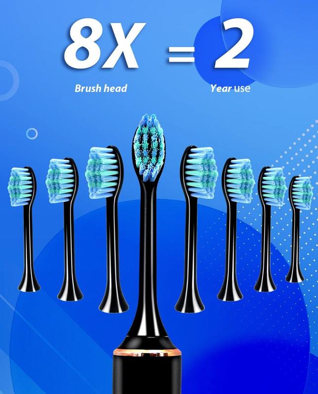 Sonic Electric Toothbrush for Adults, 8 Brush Heads with 37000VPM Deep Clean and 6 Modes, Rechargeable and Waterproof - Vibrating