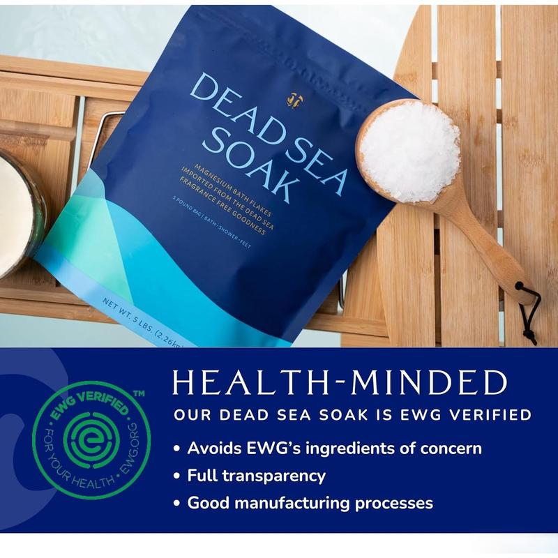 Dead Sea Bath & Foot Soak, 15lb, Unscented Magnesium Bath Salt Flakes, Alternative to Epsom Salt with Over 800,000mg of Elemental Magnesium Per Bag