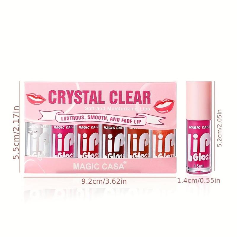 Long Lasting Lip Oil, 6 Counts box Moisturizing Lip Gloss, Glossy Lip Glaze Stick, Plumping Lip Oil for Girls & Women Daily Lip Makeup