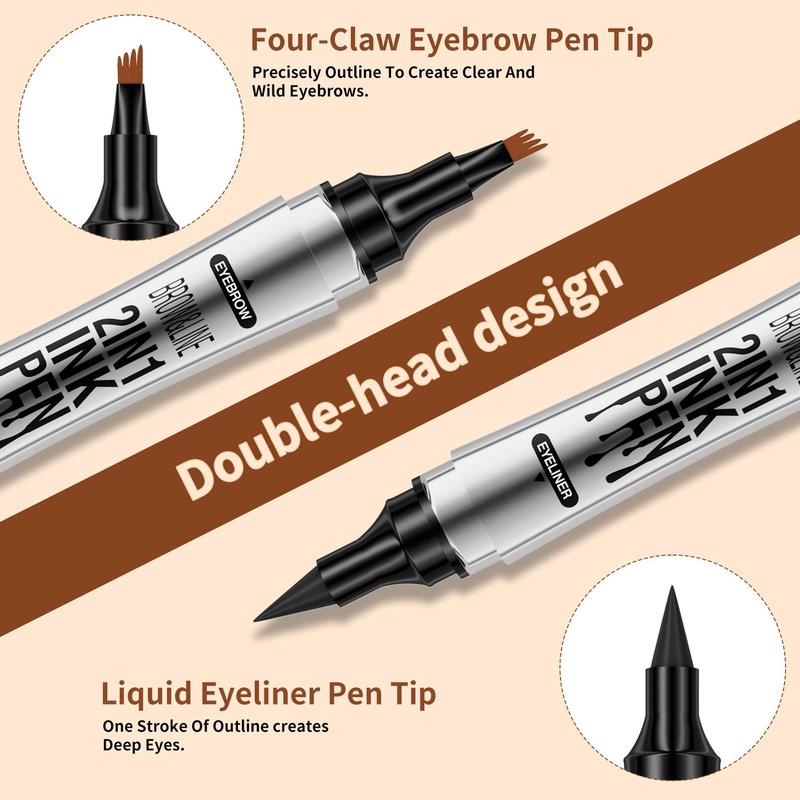 Double-ended Eyebrow Pencil & Eyeliner, 1 Count Waterproof Long Lasting Eyebrow Pen, Quick Drying Eyebrow Makeup Tool, Eye Makeup Tool for Women