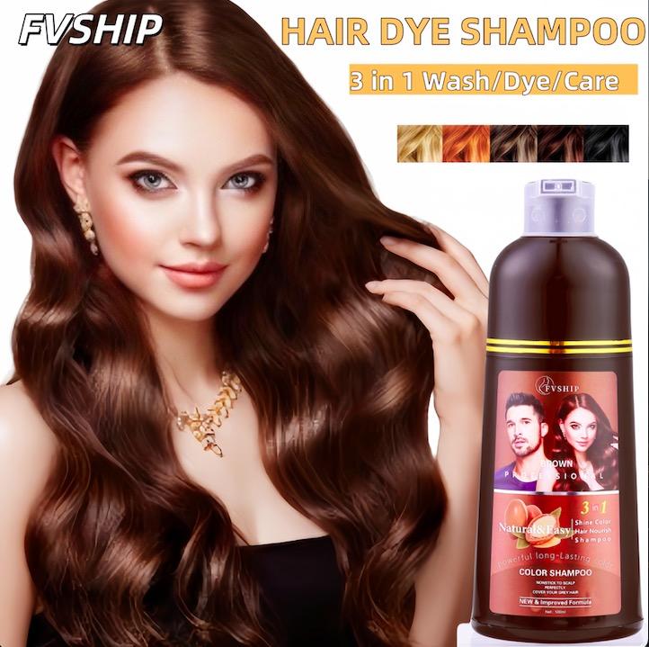 FVSHIP - Hair dye Shampoo Quick Hair dye Hair Care Fruity aroma - Black & Brown & Wine red- 3-in-1 Color Plant extracts-Long Lasting 500ml MI Ammonia-Free Haircare Mild for Men Women