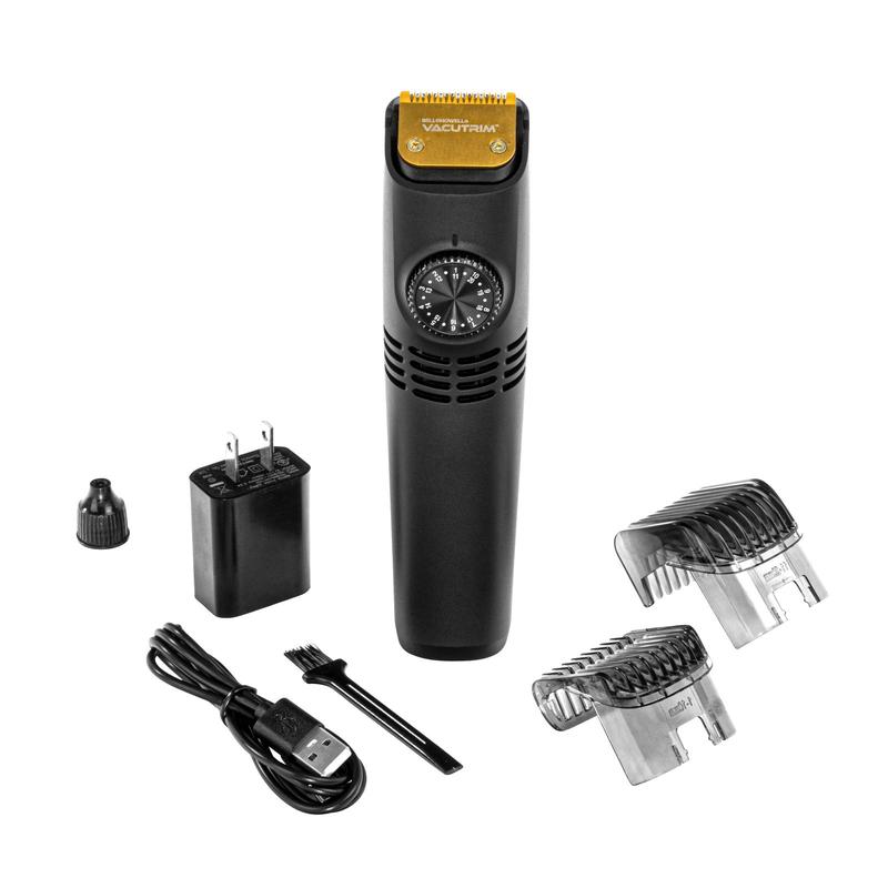 VacuTrim - Vacuum Beard Trimmer, Titanium Blade, Built-In Vacuum, Reachargeable, LED Display, Electric Shaver with 20 Trim Settings, Calibration Dial, Rechargeable, Cord Included, Comb Attachments, Cleaning Brush