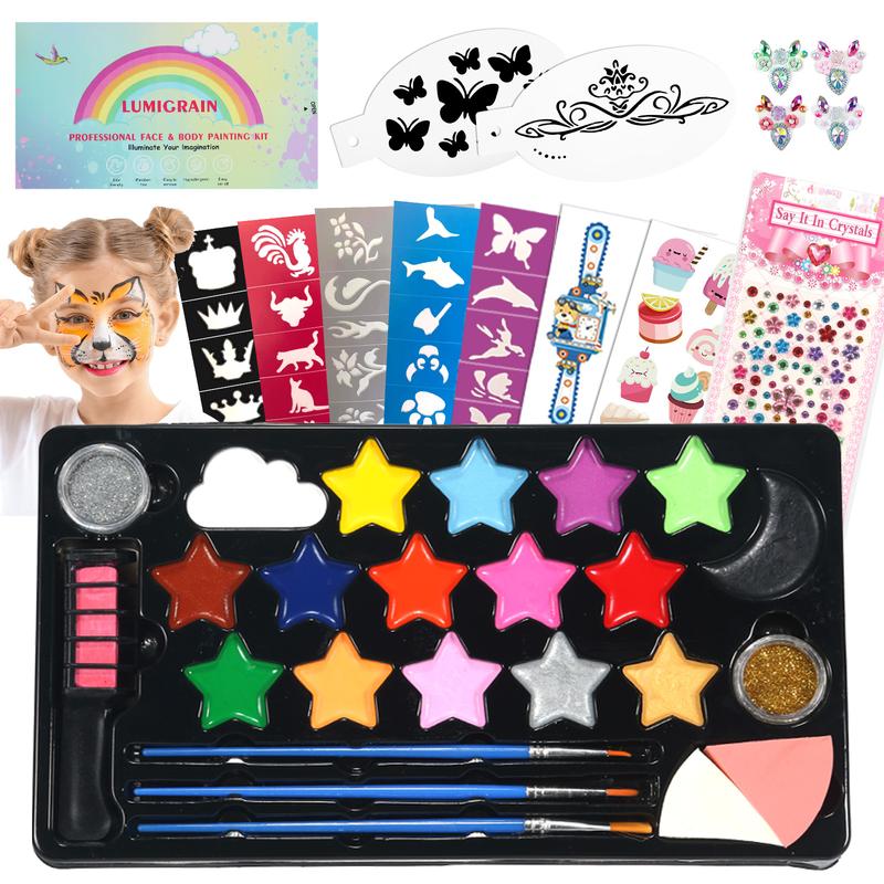 Face Painting Kit - Non-Toxic and Hypoallergenic Safe and Easy to Use - Parties, Birthdays, Halloween Cosmetic Makeup Coverage Gentle Gift Glitter