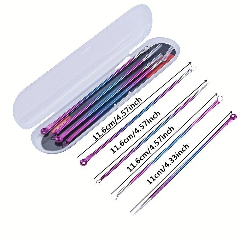 Stainless Steel Acne Tool Set, 4 Counts set Portable Facial Pore Cleaner, Professional Skin Care Products