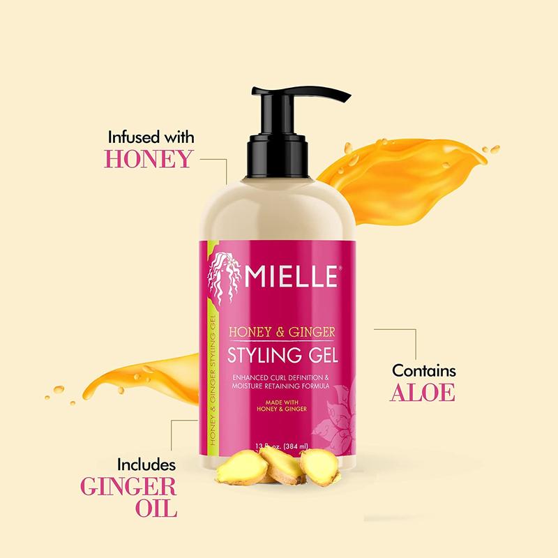 Mielle Organics Honey & Ginger Styling Gel for Enhanced Curl Definition and Moisture Retaining with Aloe for Dry, Curly, Thick, and Frizzy Hair, Non-Sticky, 13 Ounces Mielle Organics