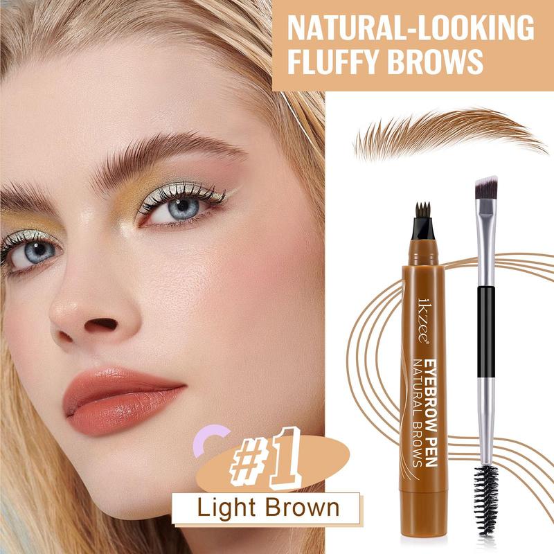 Long Lasting Eyebrow Pencil Kit, 1 Count 4-fork Eyebrow Pencil & 1 Count Double-ended Brush, Portable Makeup Tool for Women and Girls