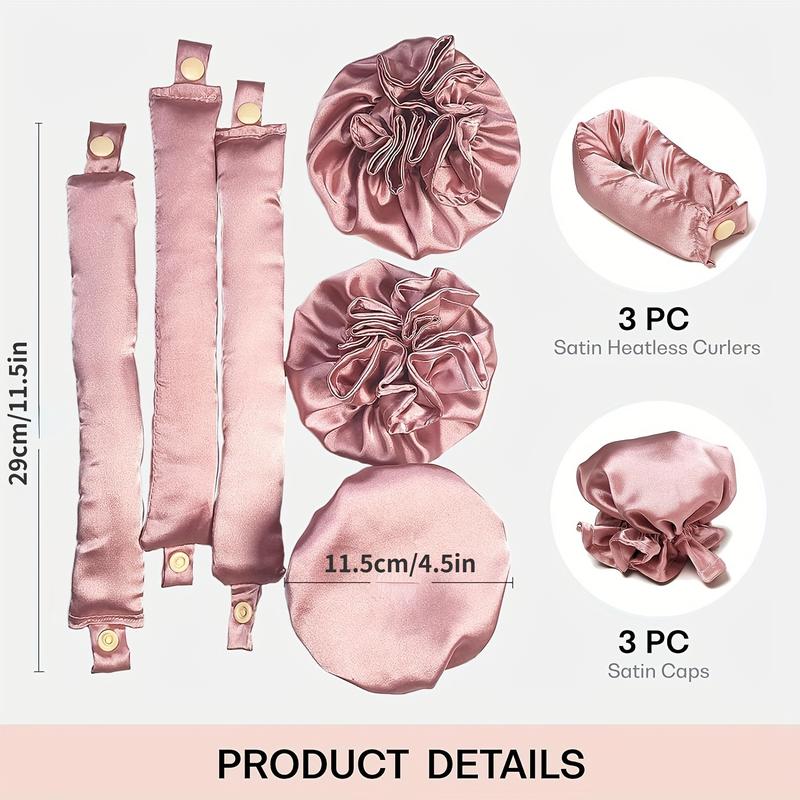 3 Sets of 6 Pieces Satin Pillow Soft Heatless Hair Curlers - No Heat Curling Rod Headband for All Hair Types, Sleep-In Soft Rollers with Hair Caps for Effortless, Long-Lasting Curls