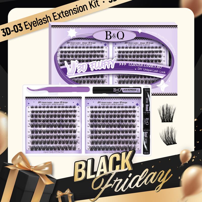 B&Q Lash 3D Effect Kit Fluffy Volume Extension Waterproof lash Long lasting Clusters DIY Eyelash Extension Kit Lash Clusters At Home Makeup Cosmetic