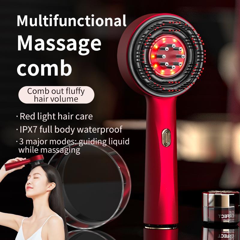 Portable Electric Hair Scalp Massager With IPX7 Waterproof, Cordless Hair Massage Comb With 3 Modes, Red Light Hair Care Comb With Essence Liquid Introduction Applicator, Comfort Hair Care Product For Home & Travel Use