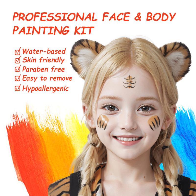 Face Painting Kit - Non-Toxic and Hypoallergenic Safe and Easy to Use - Parties, Birthdays, Halloween Cosmetic Makeup Coverage Gentle Gift Glitter