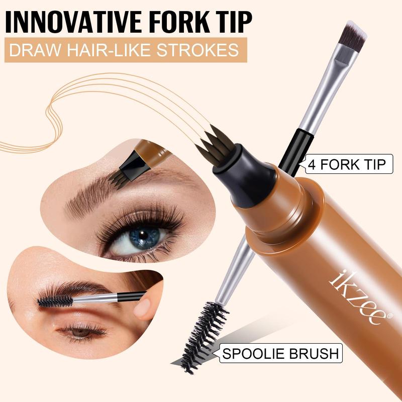 Long Lasting Eyebrow Pencil Kit, 1 Count 4-fork Eyebrow Pencil & 1 Count Double-ended Brush, Portable Makeup Tool for Women and Girls