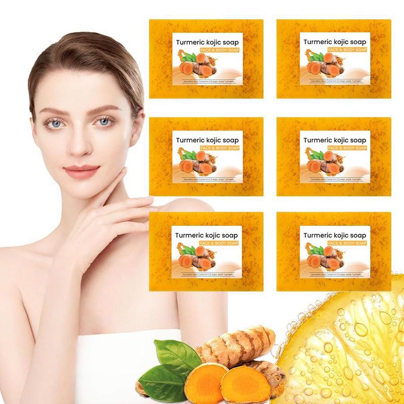 Turmeric Lemon Soap Bar, 6 Counts set Deep Cleansing & Brightening Soap Bar Contains Shea Butter, Olive Oil, Vitamin E, Moisturizing Body Wash Soap for All Skin Types.