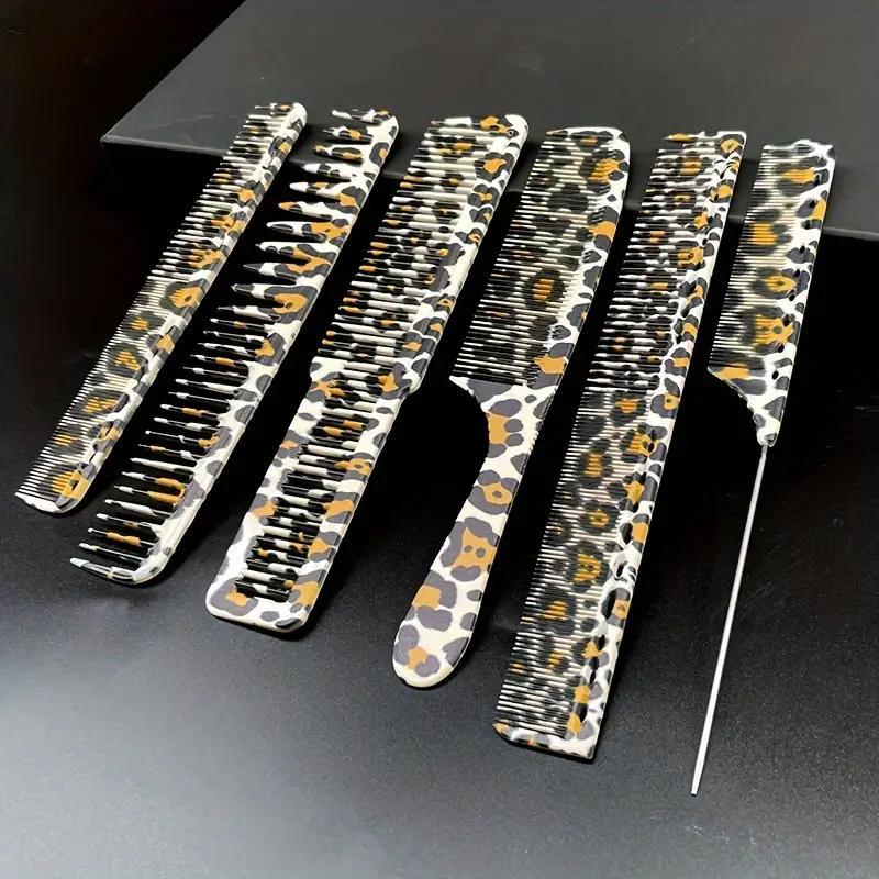 Leopard Pattern Hair Styling Comb Set, 6 Counts set Professional Hair Comb, Hairdressing Comb for Women & Men, Hairdressing Tool