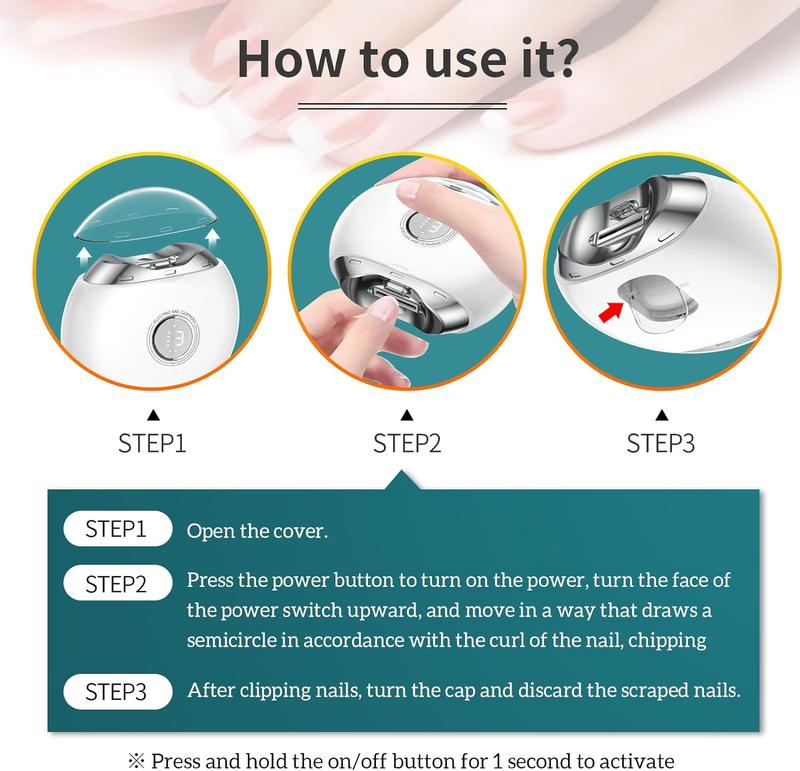 Electric Automatic Nail Clipper with Light & 2 Speeds,Fingernail Cutter and File 2 in 1 Design, Nail Scraps Storage,USB Rechargeable Safety Fingernail Trimmer for Seniors and Adult，Equipped with LED night light, can be used at night，rotating storage