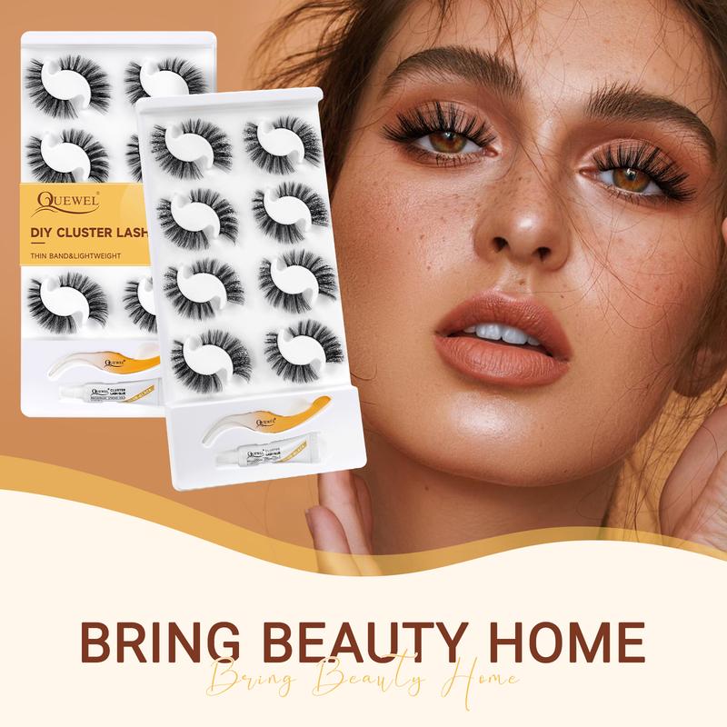 QUEWEL Lash Clusters Kit 8 Pairs Eyelashes Clusters with Cluster Eyelashes Applicator and Eyelash Cluster Glue [US Shipping](QU35 Kit)