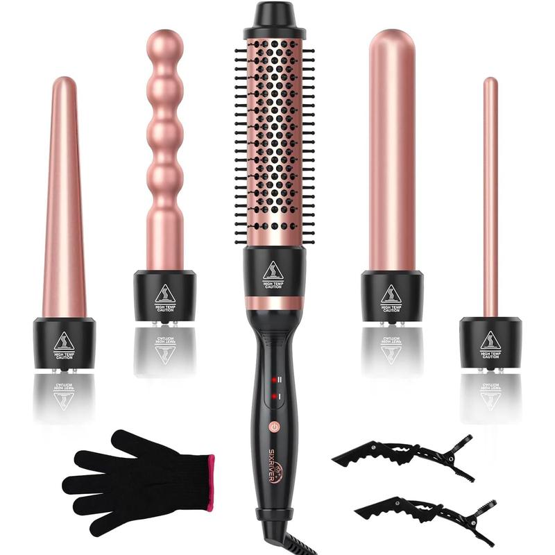 5 in 1 Curling Wand Set, Hair Curling Iron with Curling Thermal Brush&4 Interchangeable Ceramic Curling Wand(0.4