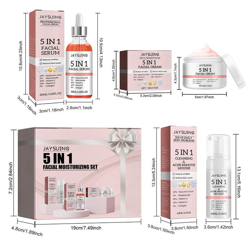 5 In 1 Facial Moisturizing Set, 1 Set Moisturizing Facial Cream & Nourishing Facial Serum & Facial Cleanser, Deeply Hydrate & Nourish Skin, Facial Skin Care Kit Moisturizer Moisturize Skin Repair Comfort